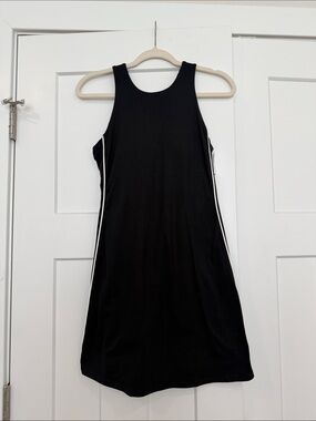 Old Navy Black Midi Tank Dress with White Side Stripes